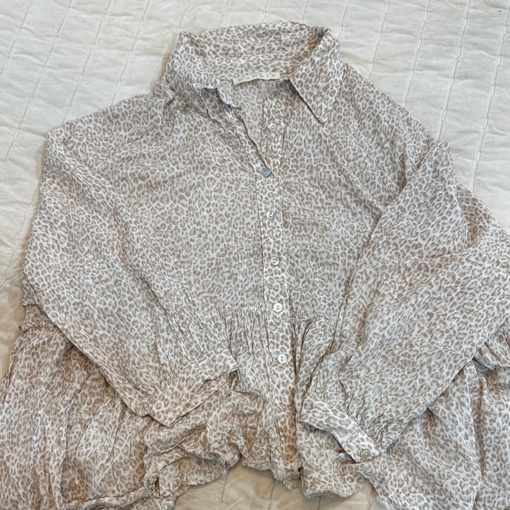 Karlie Leopard Print Blouse - Cream and Tan